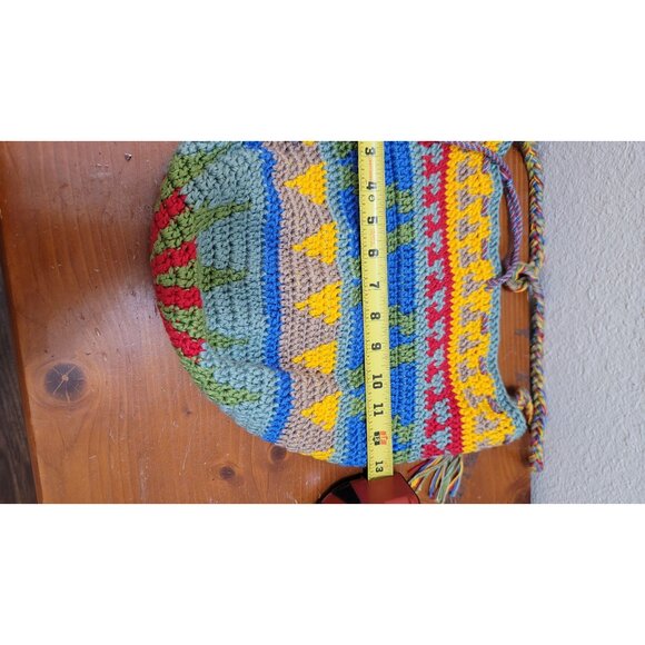 Handcrafted Colorful Crochet Sling Bag With Drawstring Closure For Boho-Chic Sty - Picture 7 of 8